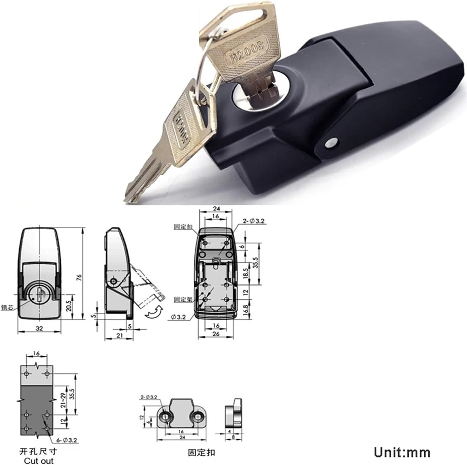 Hasp Cinet Lock for Sliding Door Mail Box Air Cinet Eletronic Locker Furniture Drawer JA57 F 1Pcs(Black Key L)