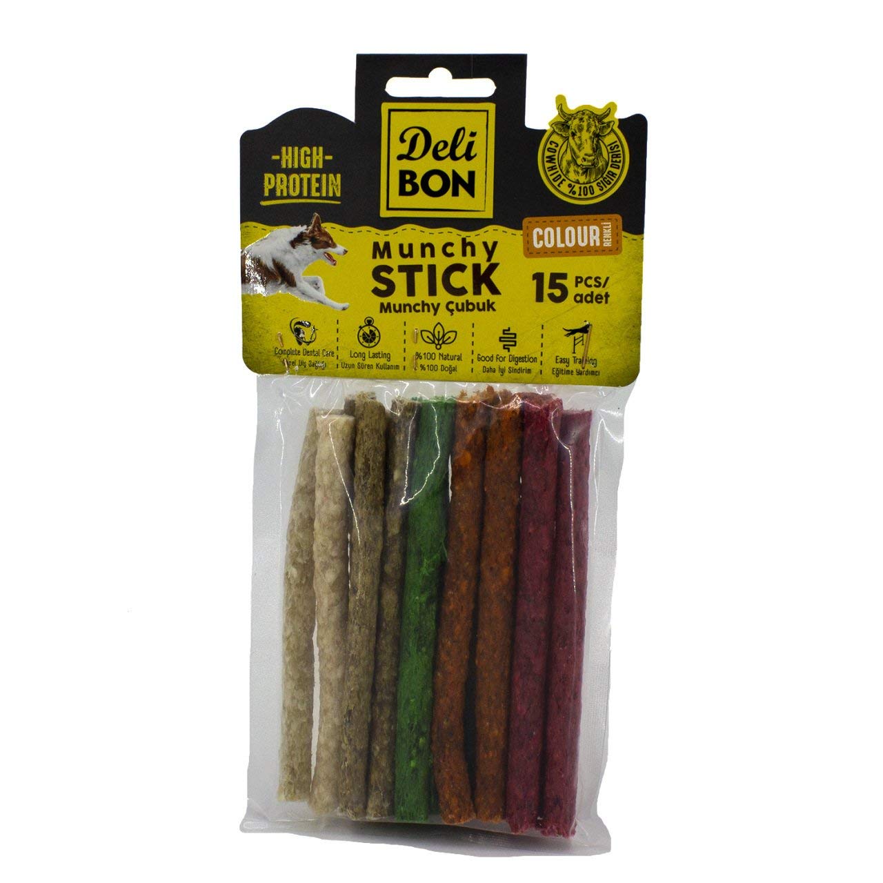 Doggie Delibon Deriden Munchy Çubuk Karışık Renk, Thıckx15Pcs., Çok Renkli