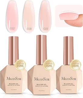 MelodySusie 3PCS 15ML Nude and Pink Base Colors Builder Gel Set for Nails Thickening, Soak Off UV Extension Gel Rhinestone Glue in a Bottle for Nail Art Design Gift for Women DIY Manicure at Home