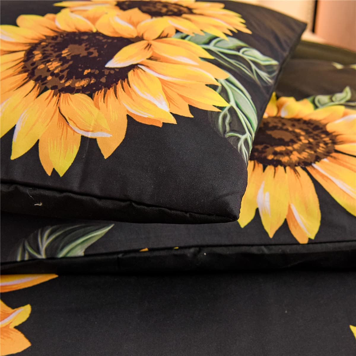 NTBED Black Sunflower Comforter Set King Yellow Floral Botanical 3 Pieces Microfiber Bedding Quilt for Women Teens Adults - Image 6