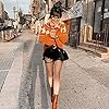 YEMOCILE Knitted Sweater for Women with Cute Ghost Pattern Gothic Streetwear with Long Sleeves for Girls Orange