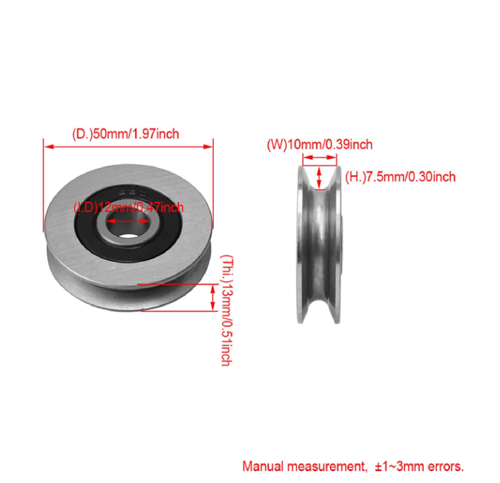 Sprzęt przemysłowy, 12 * 50 * 13 mm, stal łożyskowa, koło rowkowane w kształcie litery U, 4 szt.