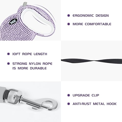 Miniatura 6 de eing Correa retráctil para perro, correa para caminar para mascotas con mango antideslizante, cinta de nailon fuerte, sin enredos de 360, adecuada