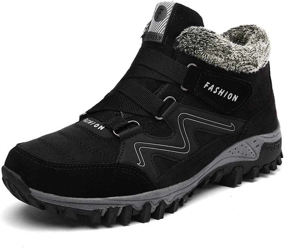 Men's Outdoor Snow Boots Winter Hiking Trekking Warm Climbing Shoes Booties Mid Top Fur&Plush Fashion Lace-Up