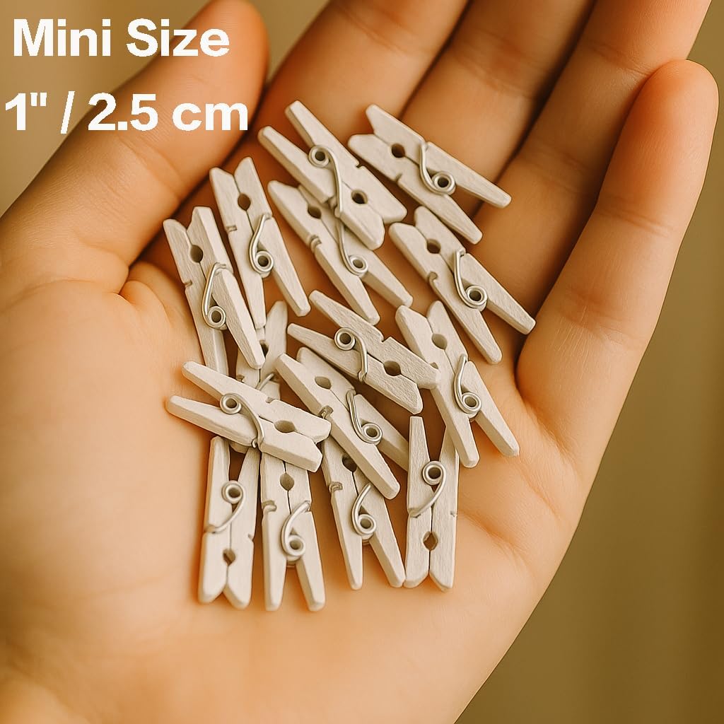 LWR CRAFTS Wooden Mini Clothespins 100 Per Pack 1" 2.5cm (White) image 2