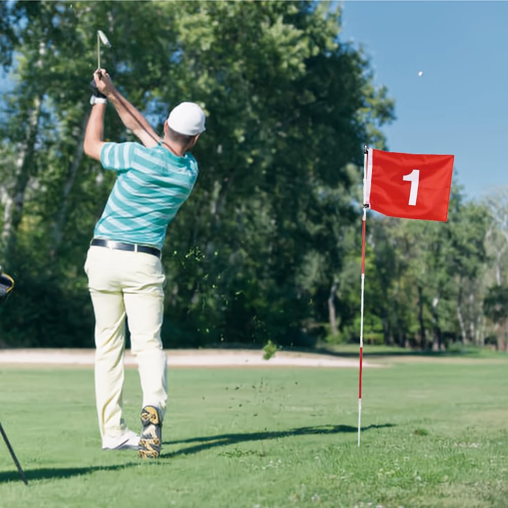 Mini Drapeaux de Golf pour Putting Green, Trou de Tasse et Drapeau pour Terrain de Golf, Accessoires de mât Amovibles Portables avec kit combiné Rouge, idée Cadeau