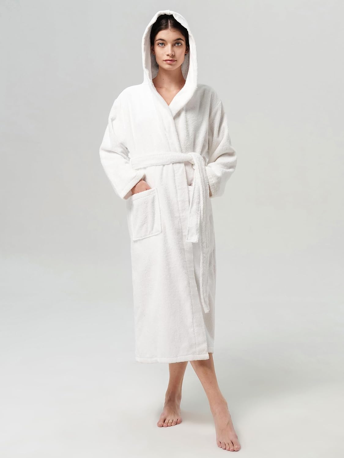 SIORO Womens Terry Cottton Long Cloth Robes, Hooded Plush Soft Absorbent Bathrobe, Full Length Spa Colth for Shower, Hot Tub - Image 5