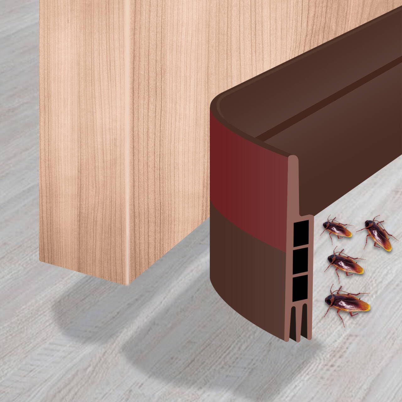 3-Layer Door Seal Strip, 3M Door Draft Stopper, Bottom Seal Strip, Adhesive Draft Blocker for Exterior & Interior Doors, Dust, Air, Soundproof, Weather Stripping (Brown)