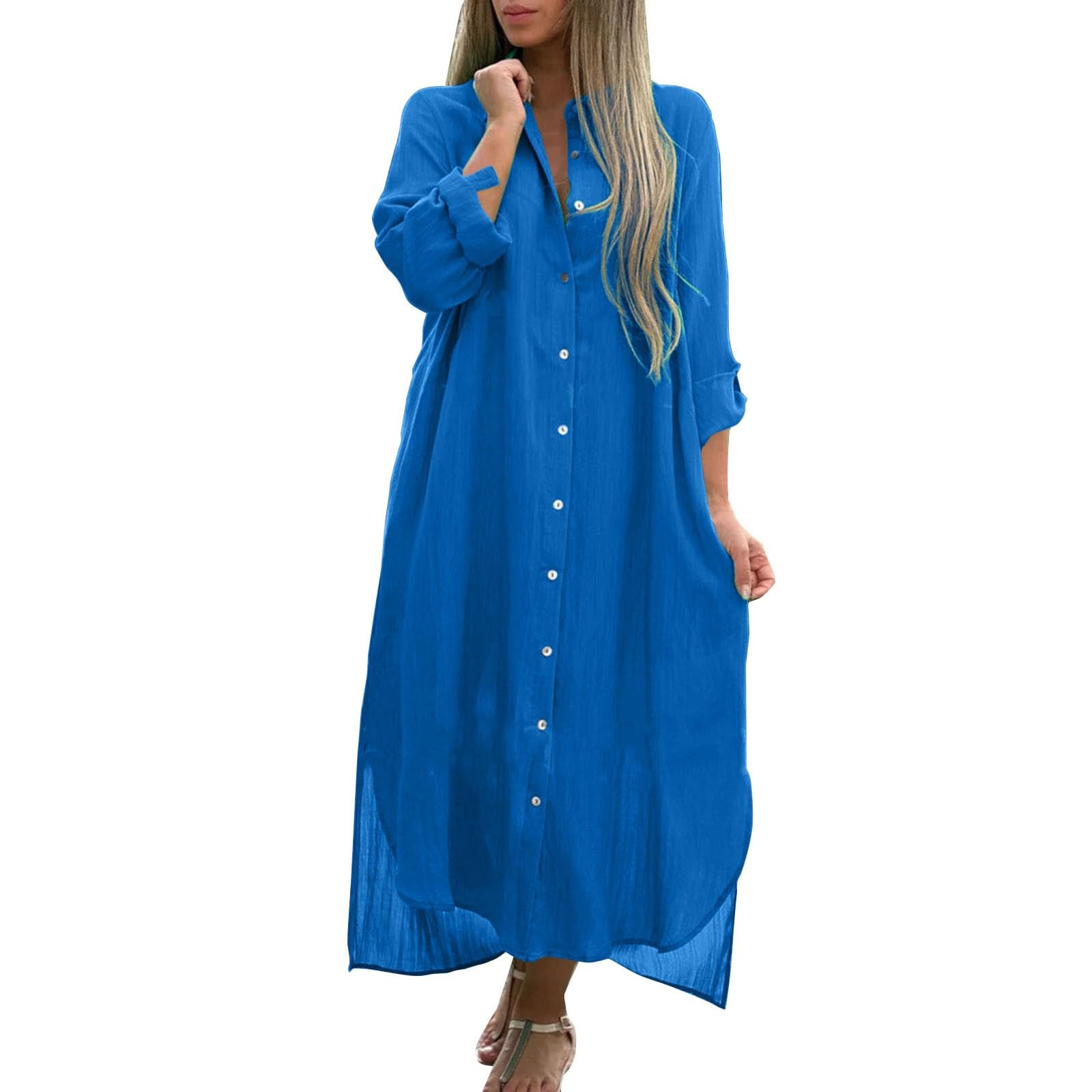 OverDose Boutique Vestido de Verano para Mujer, Tallas Grandes, de Lino, Vestido de Blusa, Elegante, Vestido musulmán, Camiseta,Vestido de Playa, túnica, Vestido Casual, Vestido Camisero