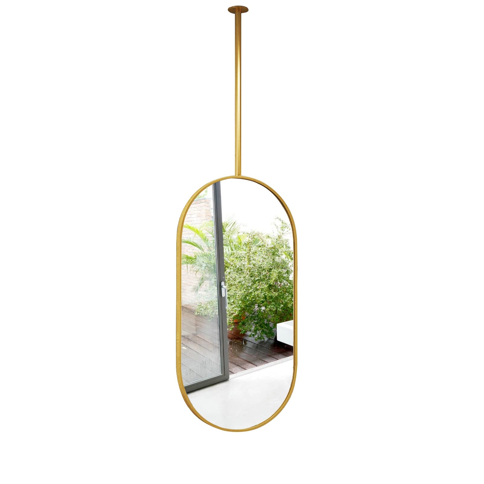 GLJTUO Wall Mirror Mounted Oval Decorative Mirrors Metal Ceiling with Hanging Rod, Simple Glass Mirror, Gold Floating Bathroom Vanity Makeup Sh,size_name-40cmx70cm