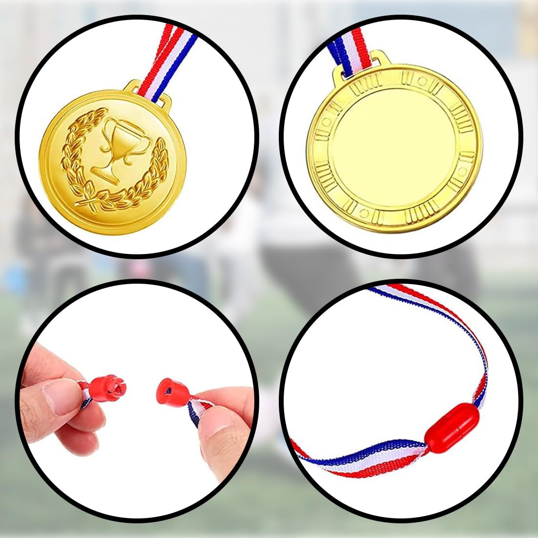 Medaglie Compleanno Bambini, Set di 6 Medaglie Olimpiche in Plastica con Nastri, per Bomboniere, Giorni Sportivi e Gare di Gioco