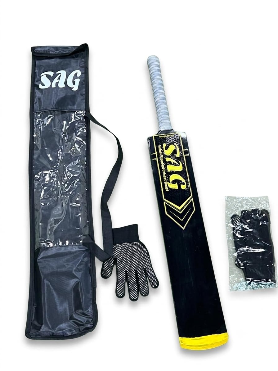 SAG Tennis Cricket Bat, Kashmir Willow, Lightweight, Professional Use, with Carry Bag and Gloves.-image-35