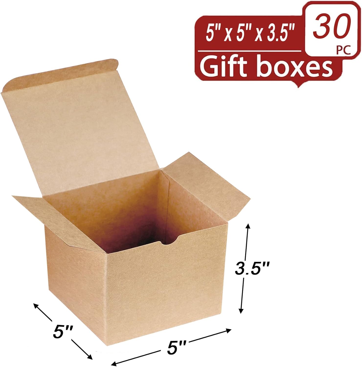 Xxcxpark 30 PCS Brown Kraft Gift Boxes 5x5x3.5, Party Favor Kraft Paper Gift Packaging Box with Lid for DIY Crafting, Cube, Cupcake, Kraft Present Boxes for Birthday, Wedding - Image 2