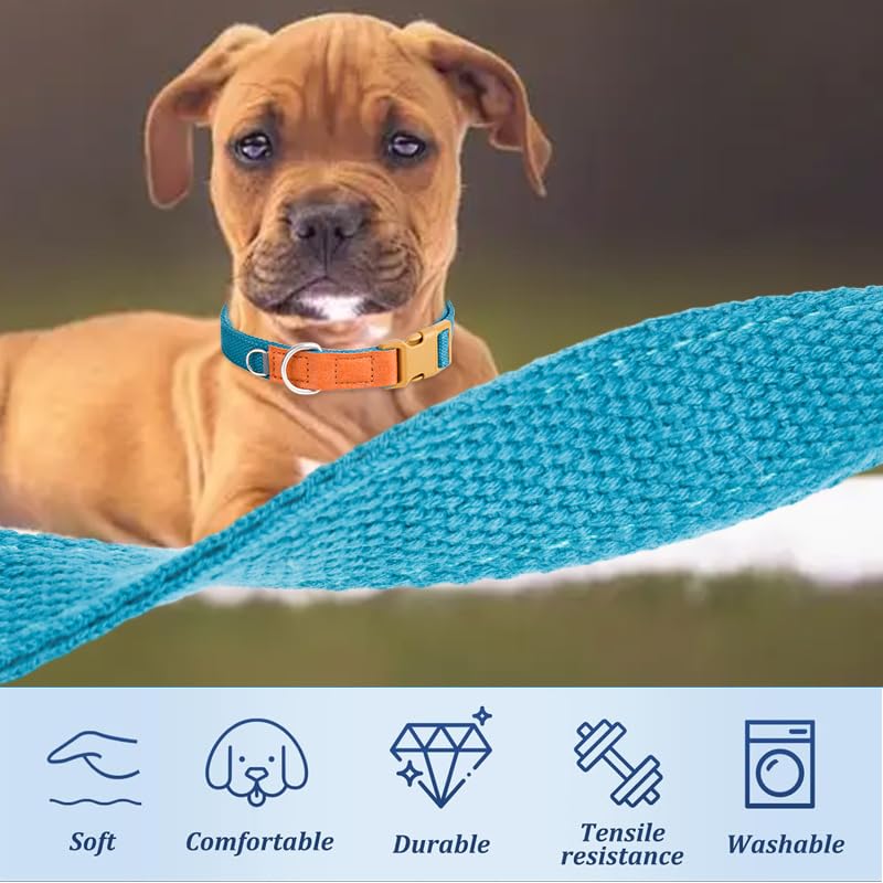 Collar para perro ajustable de poli algodón con acentos en cuero marrón M miniatura 4