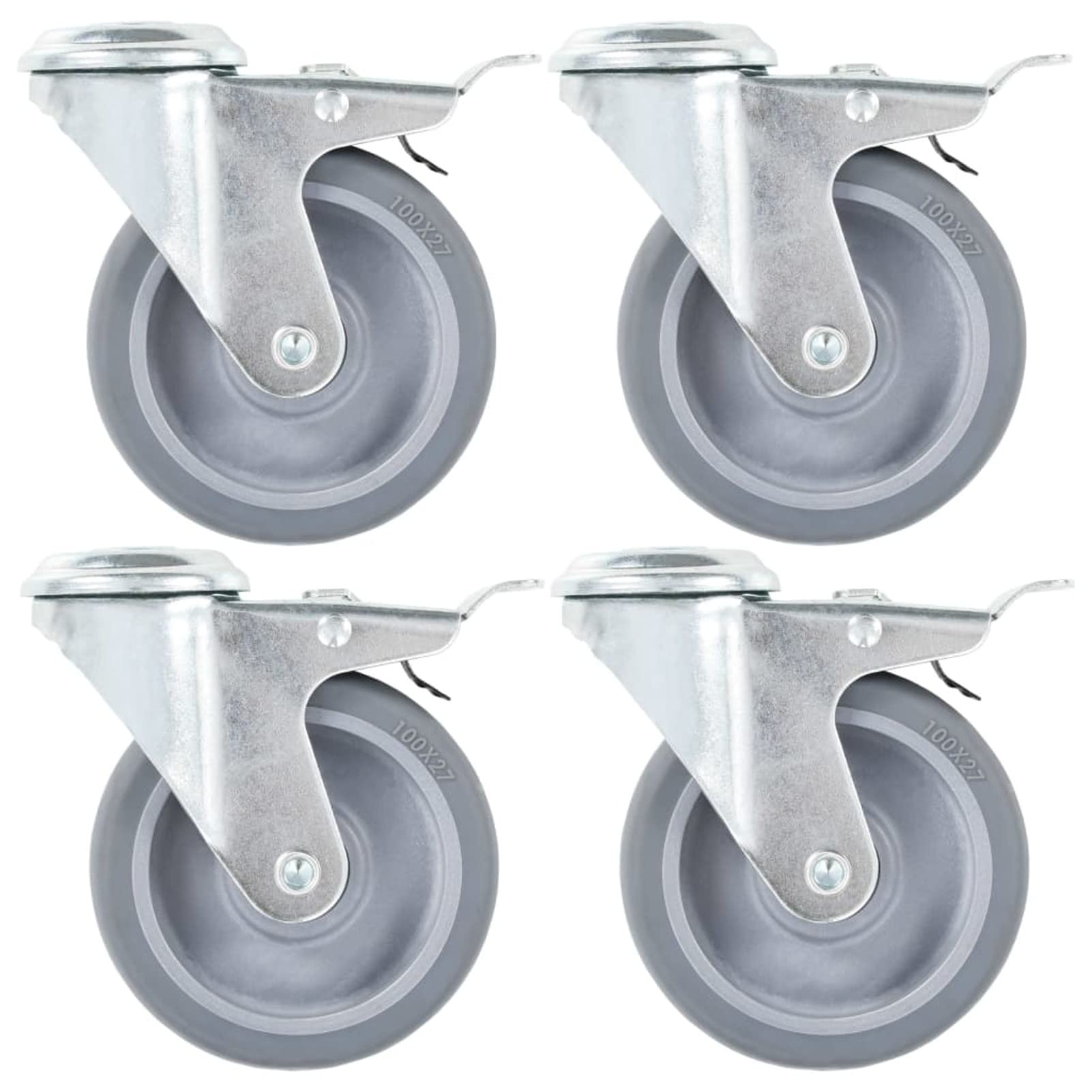 Roulettes à trous pivotantes, Roulettes Pivotantes À Trou De Boulon Avec Double Freins Gris 100 mm Paquet 4