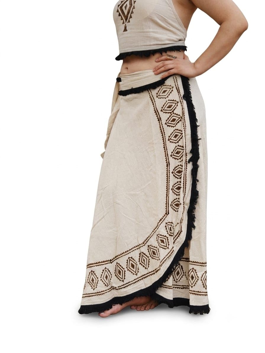 Kalahari Skirt for Women – Boho Cotton Wrap Skirt, Handmade Tribal Festival, Adjustable Free Size Maxi, Ethnic Hippie Beachwear, Sustainable Bohemian Fashion-image-4