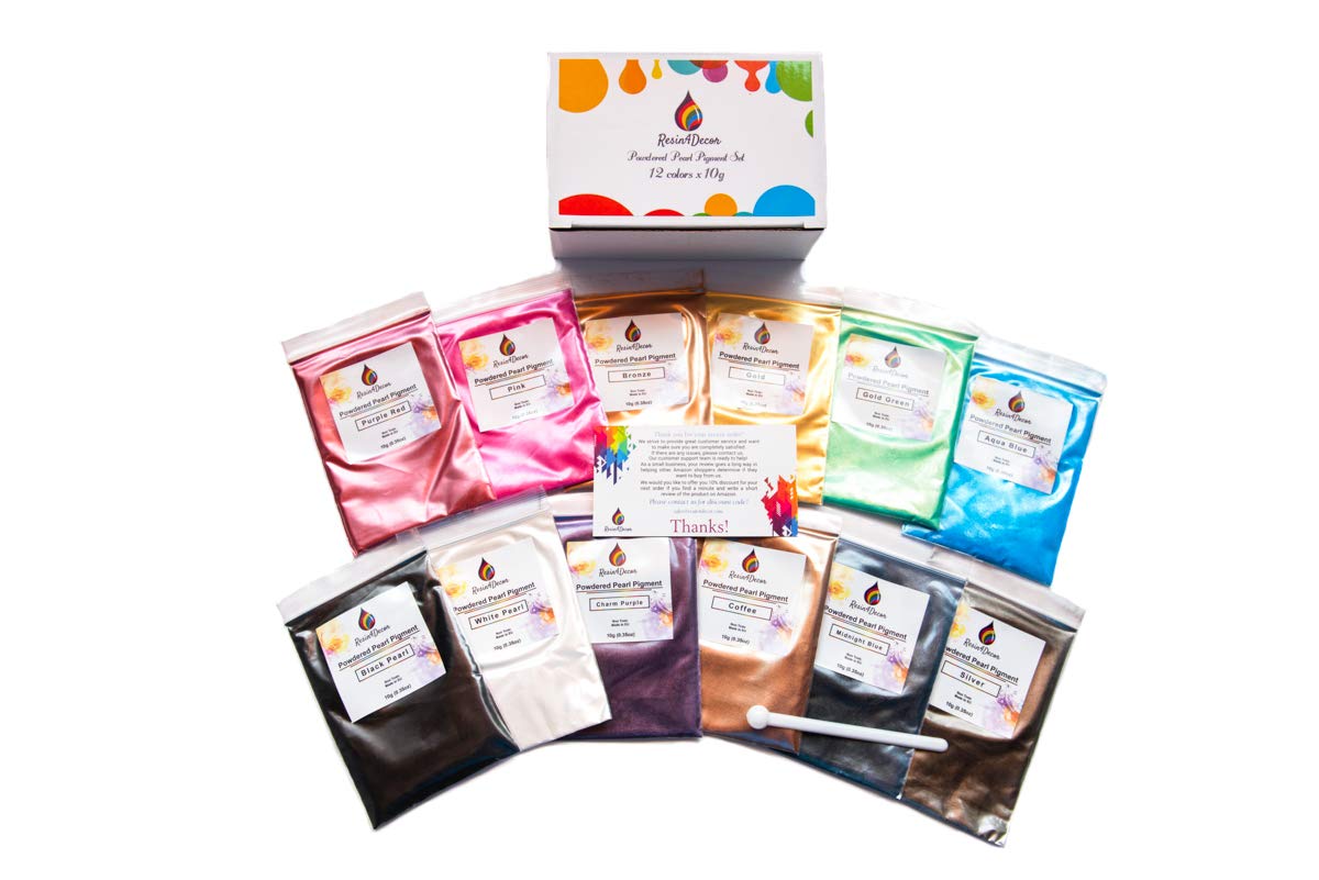 RESIN4DECOR12x0.35oz Mica powdered pearlescent pigment set for epoxy resin projects jewelry craft projects epoxy table board tray canvas painting soap dye slime