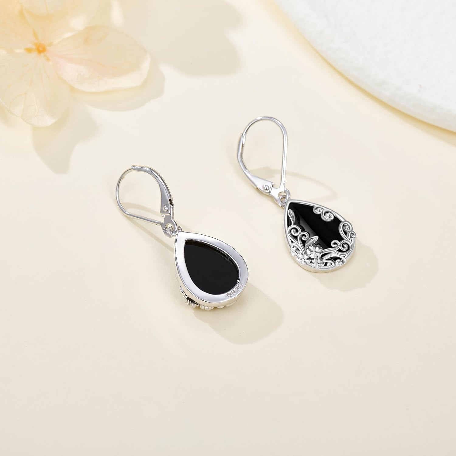 Black Onyx Earrings 925 Sterling Silver Black Onyx Dangle Drop Earrings Filigree Jewelry Gift for Women Girls - Image 4