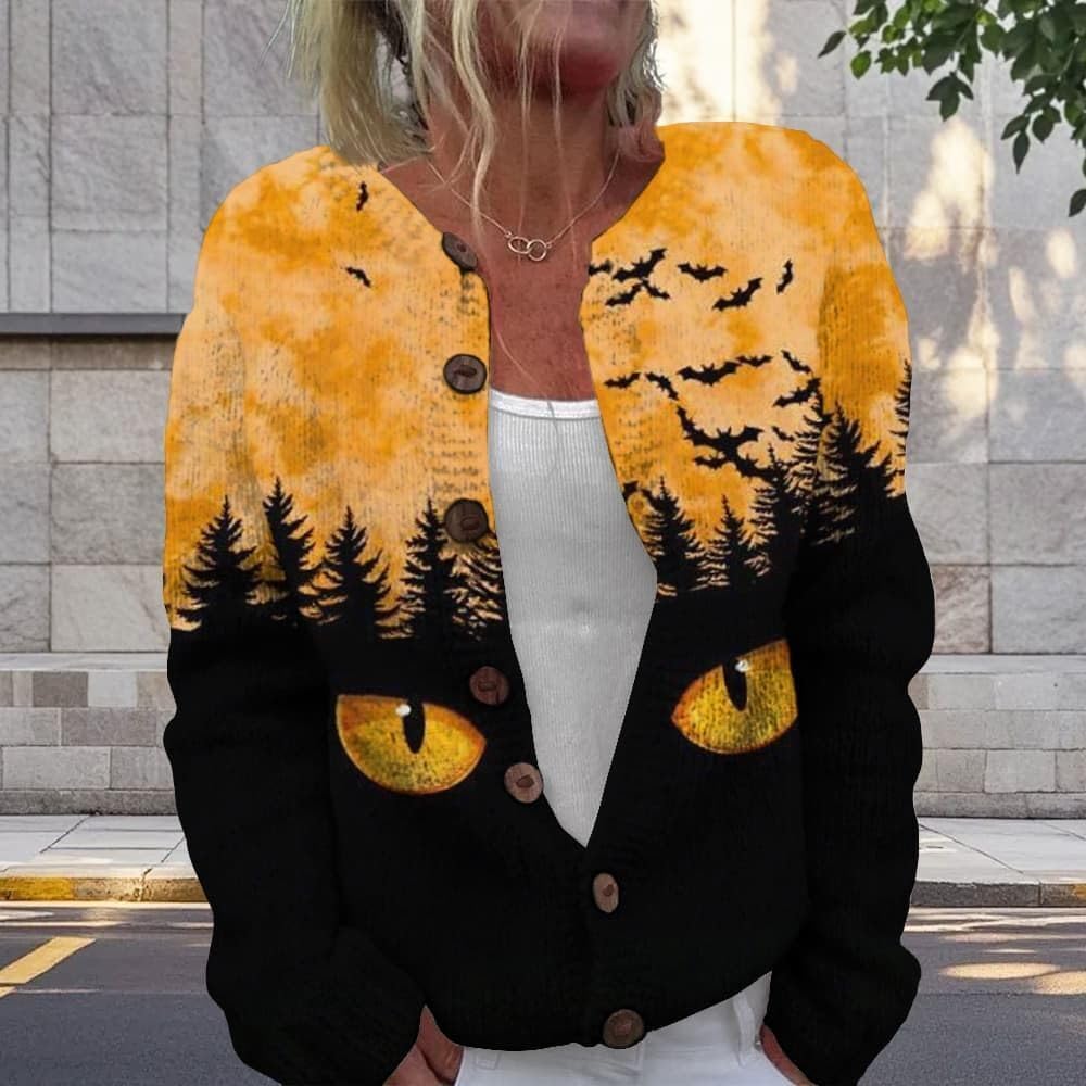 ZOCANIA Cardigan for Women Graphic Open Knit Sweaters Long Sleeve Button Down Cropped Cardigans Soft Winter Outwear - Image 2