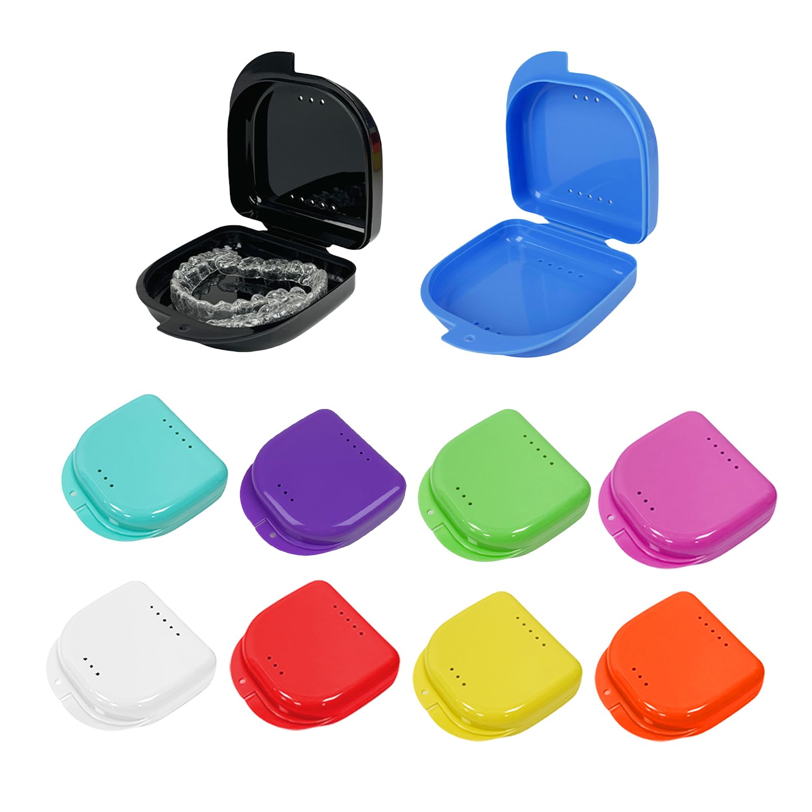 Maoerdental 10 Pack Retainer Case,Dental Retainer Box with Vent Holes,Multicolor Storage Container for Aligner Mouth Guard Denture Box (Mix Colors)