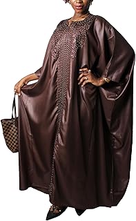 TIDOIRSA Loose African Dresses for Women,Hot Drilling Full Gown Embroidery Maxi Dress