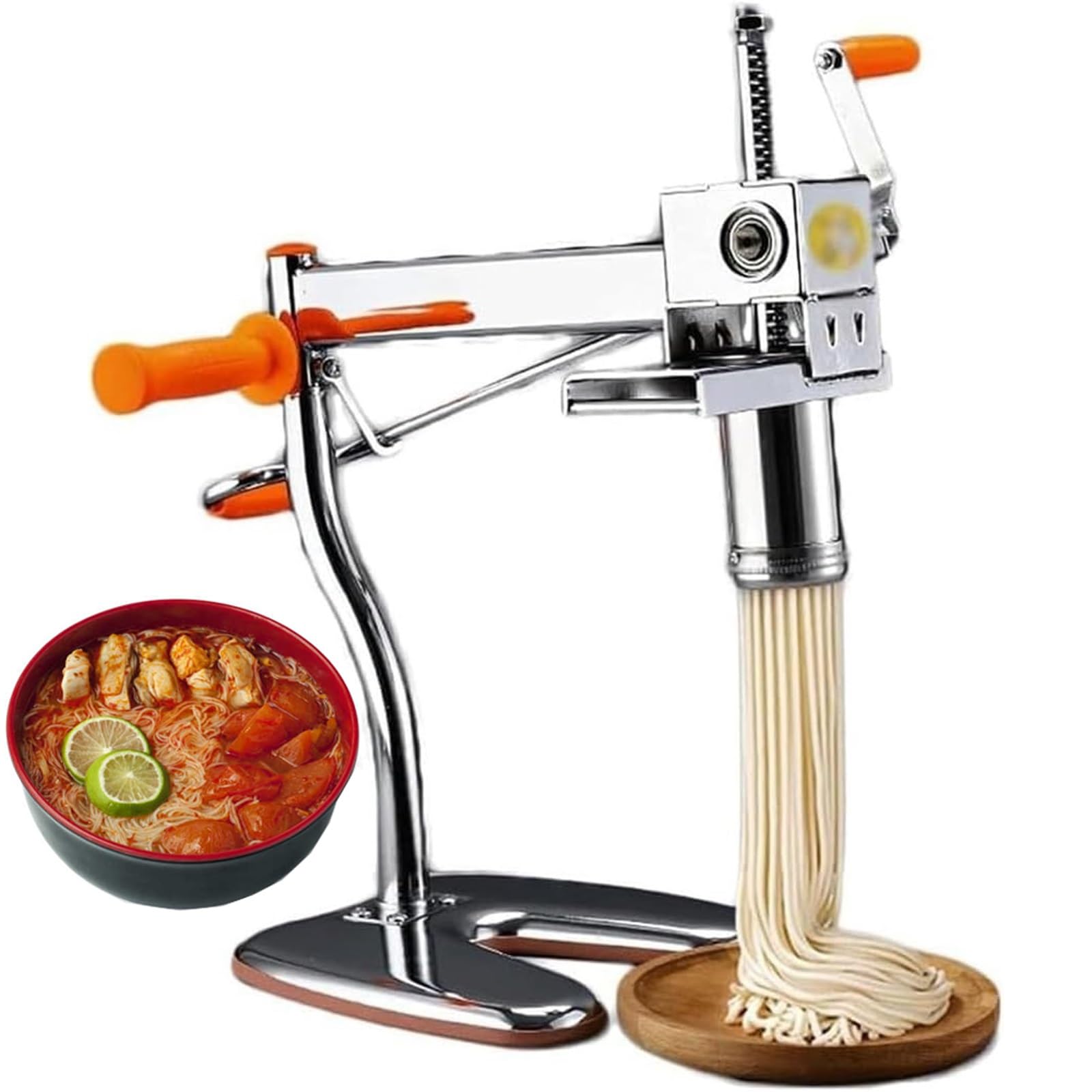 Máquina for hacer pasta manual de acero inoxidable, máquina compacta for hacer fideos con 7 moldes de prensado, máquina comercial for prensar fideos a presión manual, base en forma de U, for el hogar