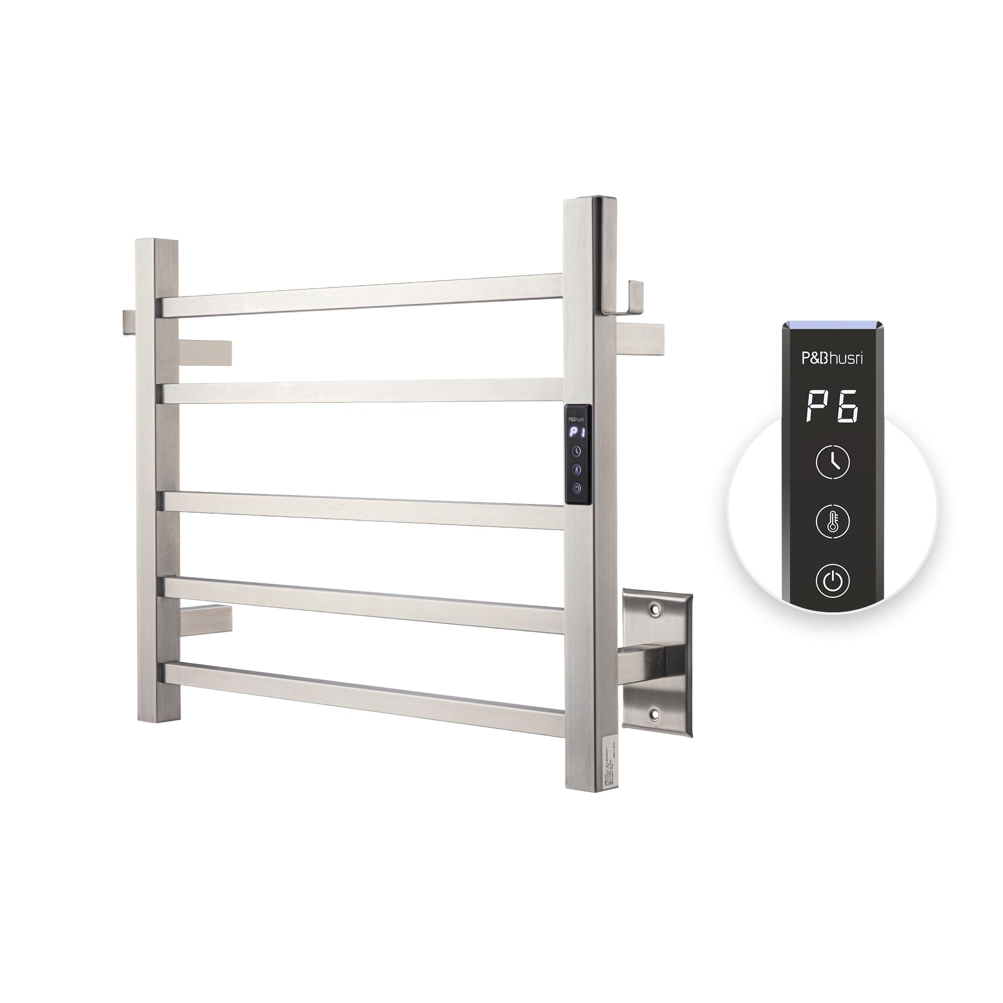 Heated Towel Rack, 5-Bar Towel Warmer Rack for Bathroom, Wall Mounted Electric Towel Rack with Timer and LED Indicator, Stainless Steel Brushed, Hard-Wired/Pulg-in