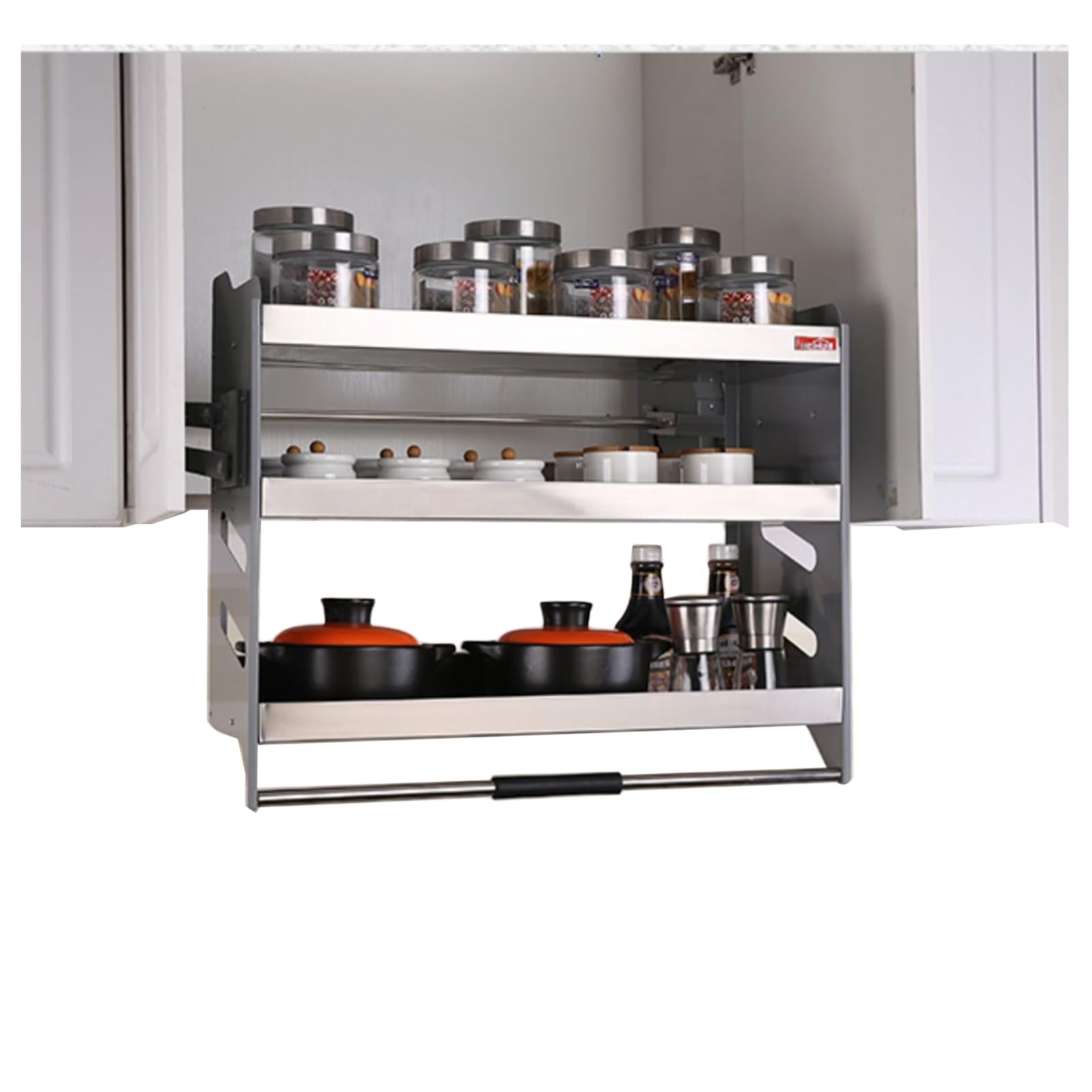 ASerZenith Expandable 3Tier Spice Rack Nizer Stainless Steel Pullout Shelves Spacesaving Kitchen Cabinet Storage Solution,One Color-560X280X630Mm