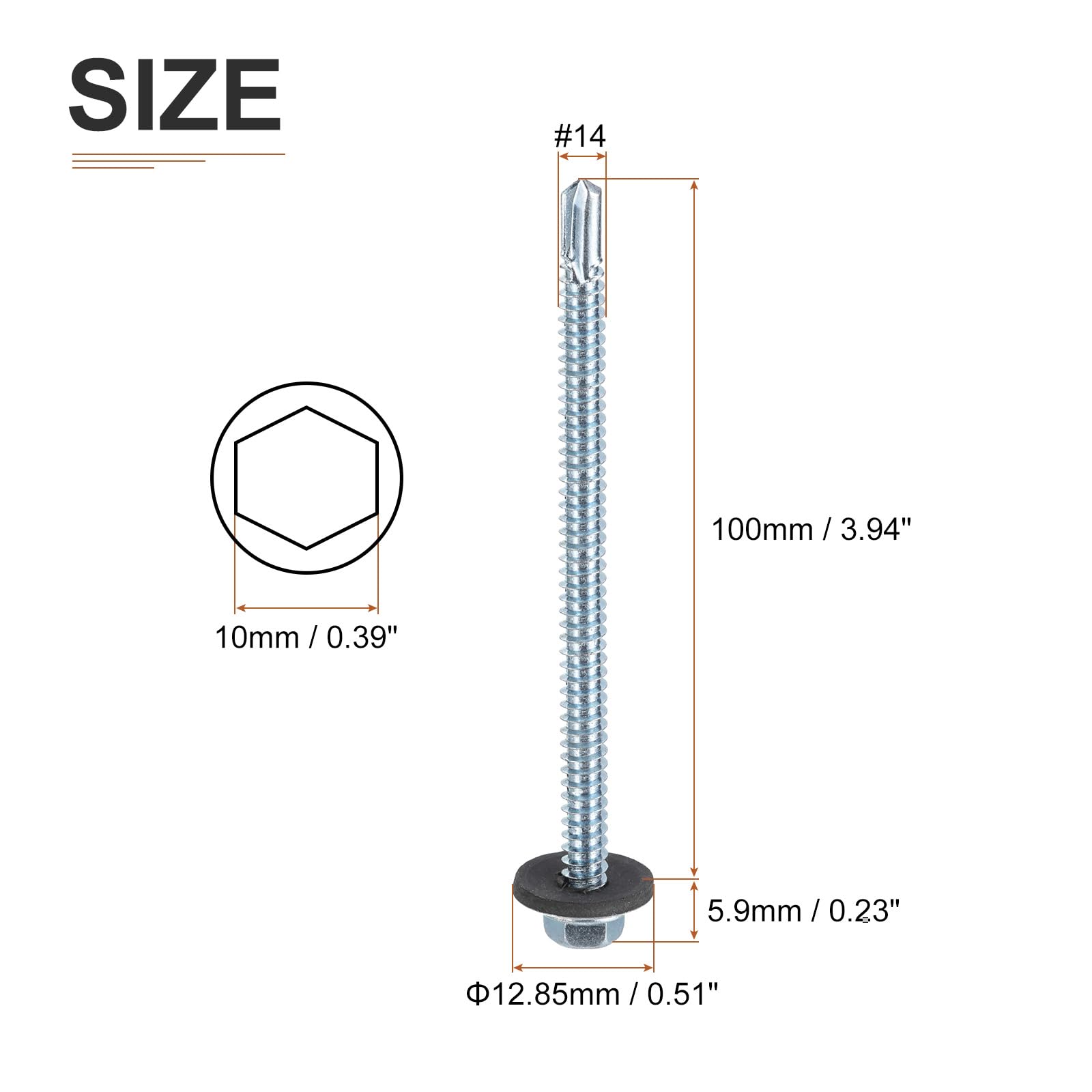 DTGN #14x4" Hex Washer Head Self Drilling Screws with EPDM Washer, 25Pack, Good for Metal - Image 2