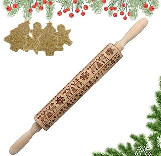 HIQE-FL Mattarello Natalizio,Mattarello Natalizio Biscotti,Goffratura Mattarello,Mattarello Natale,Decorazione per Biscotti e Accessori da Cucina (B)