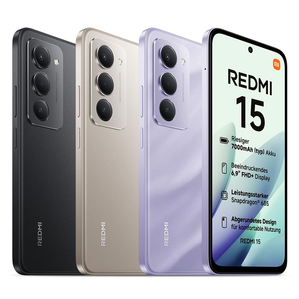 XIAOMI Redmi 15, Smartphone 6+128GB, Handy mit Android, 6,9" FHD+ 144Hz DotDisplay, Snapdragon 685, 50MP KI-Dualkamera, 7000mAh Akku, Midnight Black