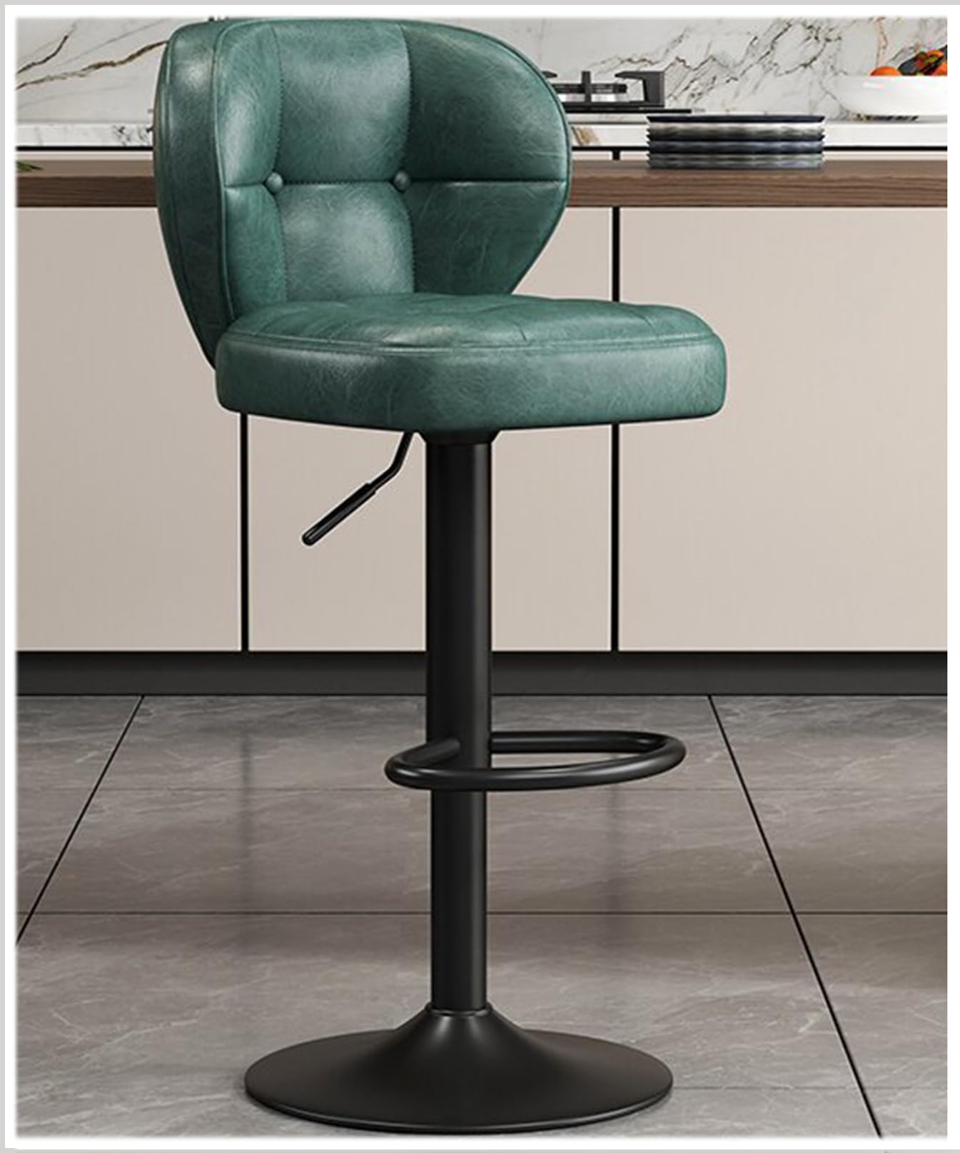 Tabouret de bar pivotant et réglable en simili cuir | Lot de 2 chaises de comptoir cuisine
