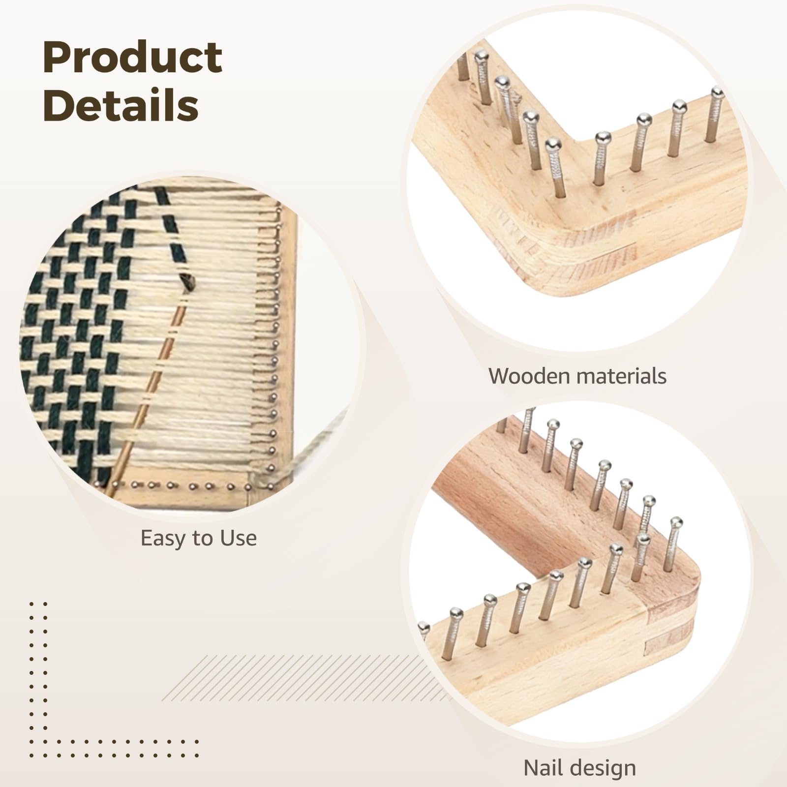 Métier à tisser carré 7,9 x 7,9 po 20 x 20 cm, outil de tissage en bois, couleur bois, pour écharpes et bonnets, métier à tisser DIY facile à utiliser pour débutants