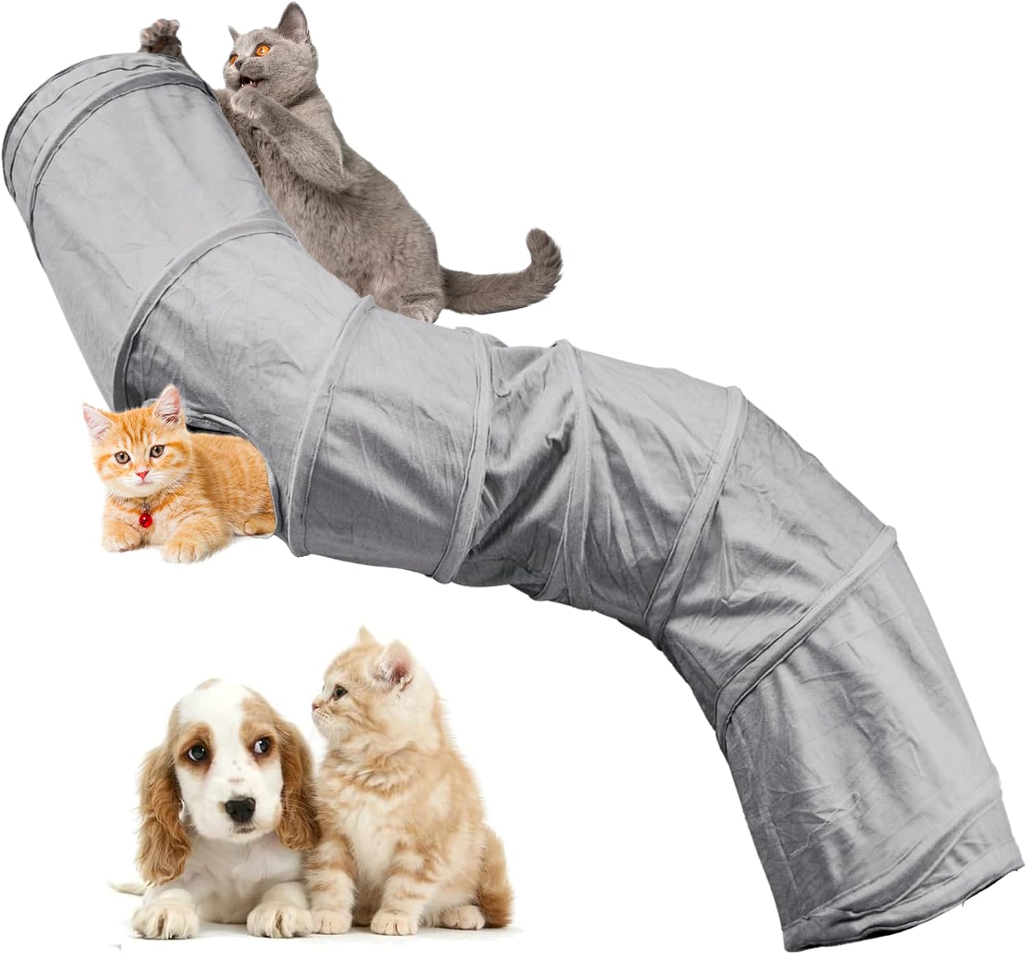 Collapsible Cat Tunnels,Kitten Tunnel S-Shaped Small Pet Play Tubes Peekaboo Kitty Cave Indoor Interactive Cat Toy (Grey)