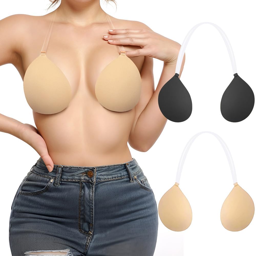 Stick-On Push-Up Bra with Clear Halter Strap for Backless Outfits