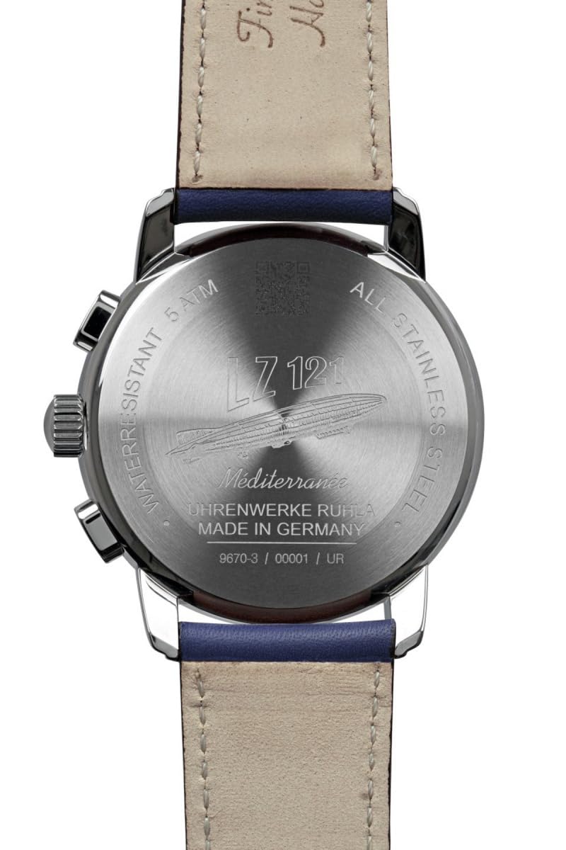 Zeppelin 9670-3 Herrenuhr 100 Jahre Méditerranée Edelstahl Silberfarben Blau Made in Germany
