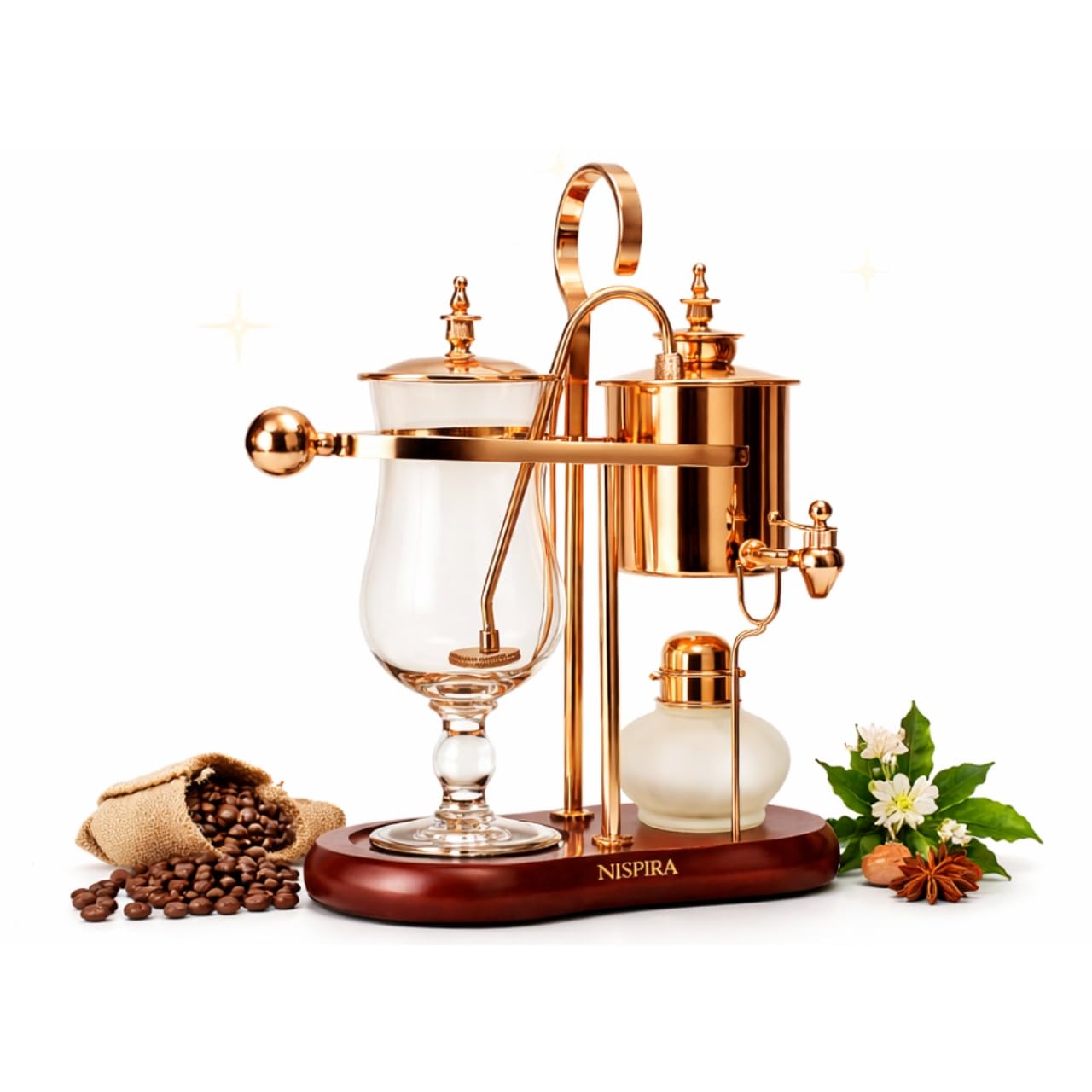 Nispira Belgium Royal Family Balance Syphon Unique Gravity Vintage Coffee Maker Vacuum Brewing System Copper 500 ml