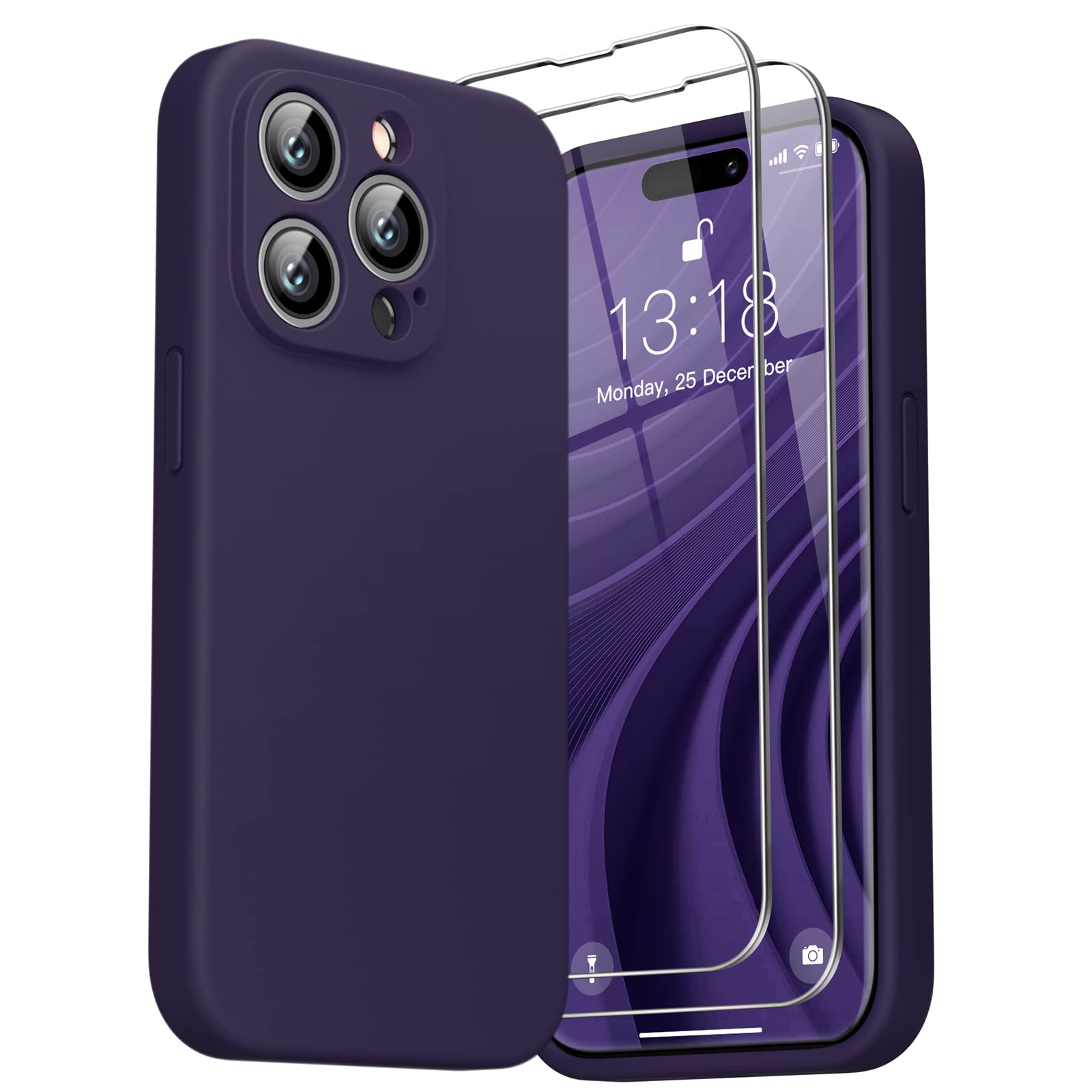 GOODVISH 3 in 1 Cover per iPhone 14 Pro Max Silicone per 6,7", con 2x Pellicola Protettiva, iPhone 14 Pro Max Custodia per Cellulare Antiurto Resistente 360° Protezione 2022, Viola Scuro