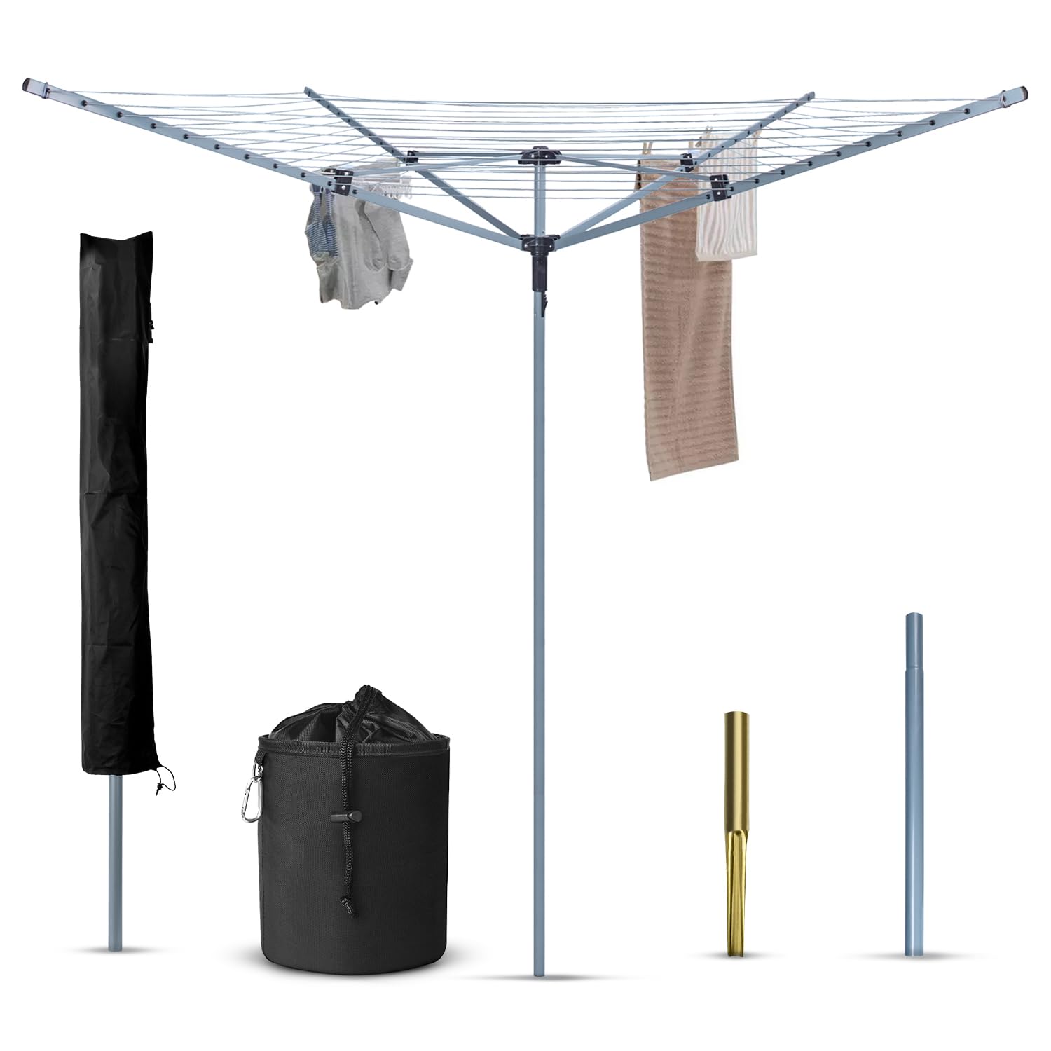 BLADO Rotary Washing Line - 4 Arm Outdoor Folding Rotating Clothes Dryer Heavy Duty Comes with Cover & Metal Ground Spike (50 M)