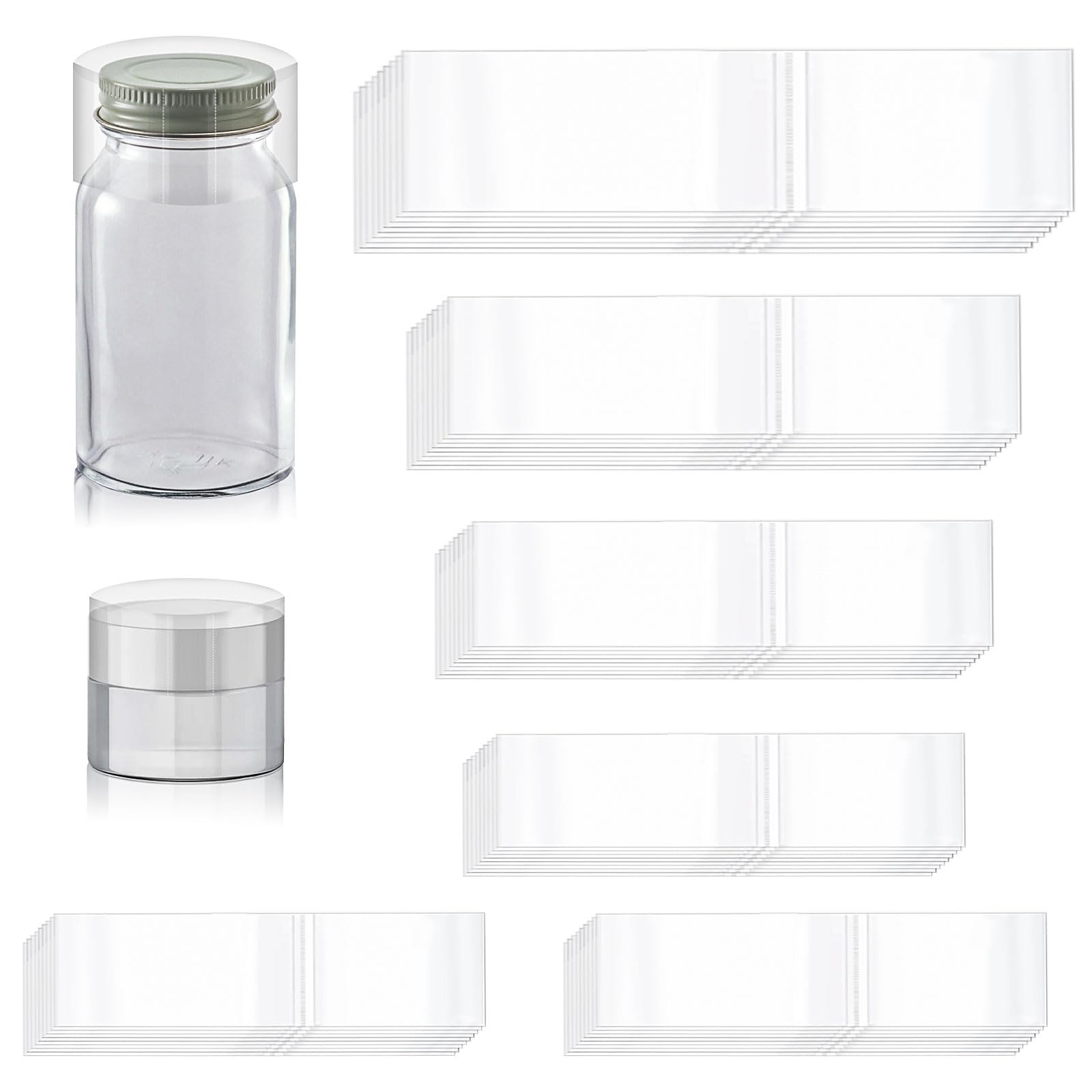 Mardatt 480Pcs 6 Sizes PVC Heat Shrink Wrap Bands, Clear Heat Shrink Wrap Film Bottle Shrink Bands Perforated Shrink Seal Bands for Essential Oil Bottle Jars