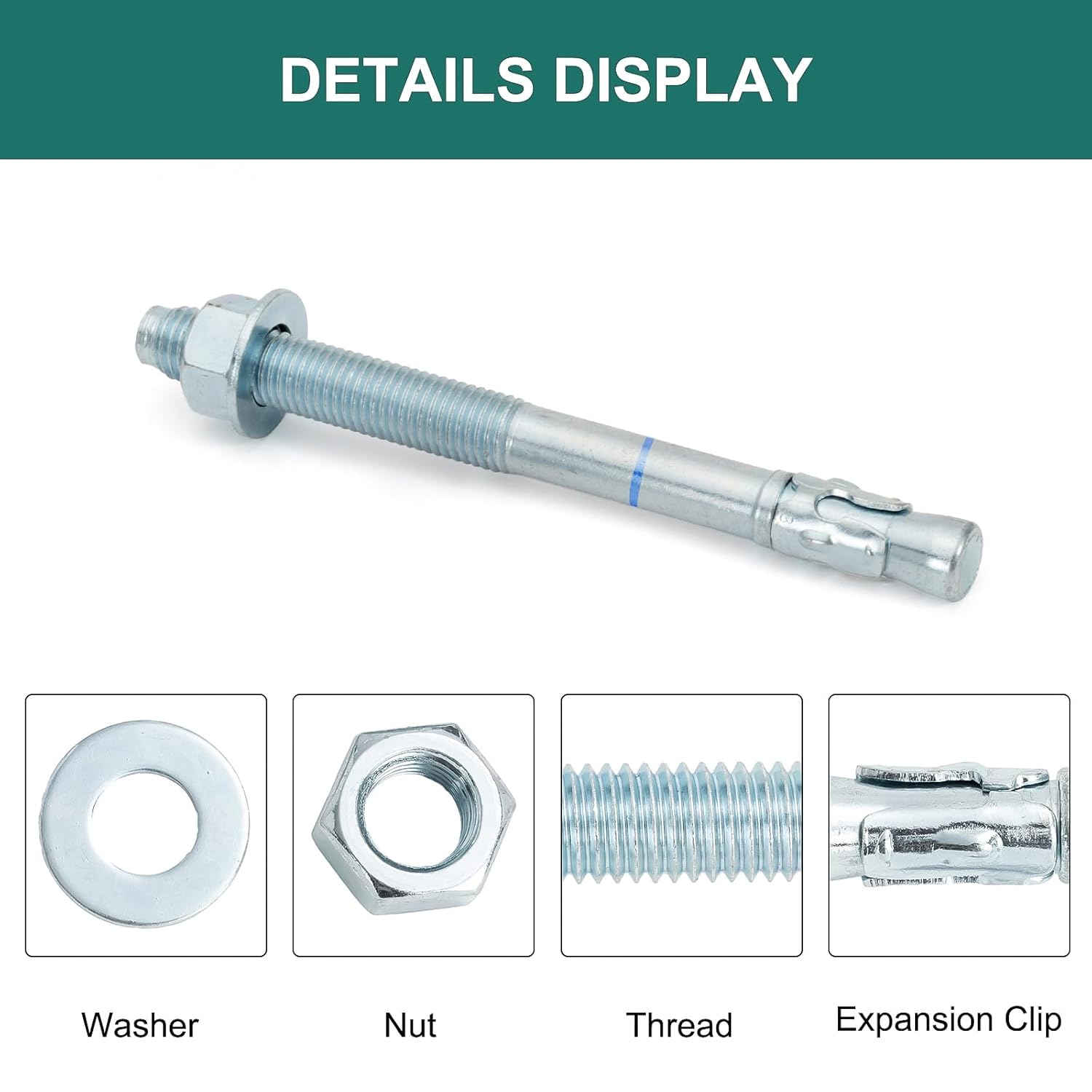 1" x 12" Concrete Anchors (5 Pack) 1 inch Wedge Anchors Bolts Zinc Plated