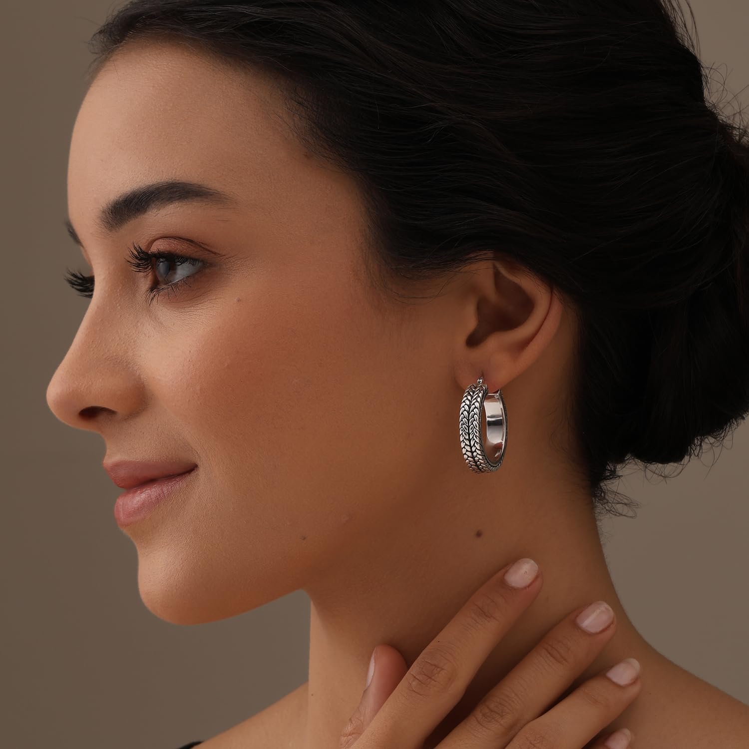 LeCalla Byzantine Earrings for Women | 925 Sterling Silver Byzantine Earrings | Antique Oxidized Click-Top Round Thick Hoop Earrings for Women - Image 2