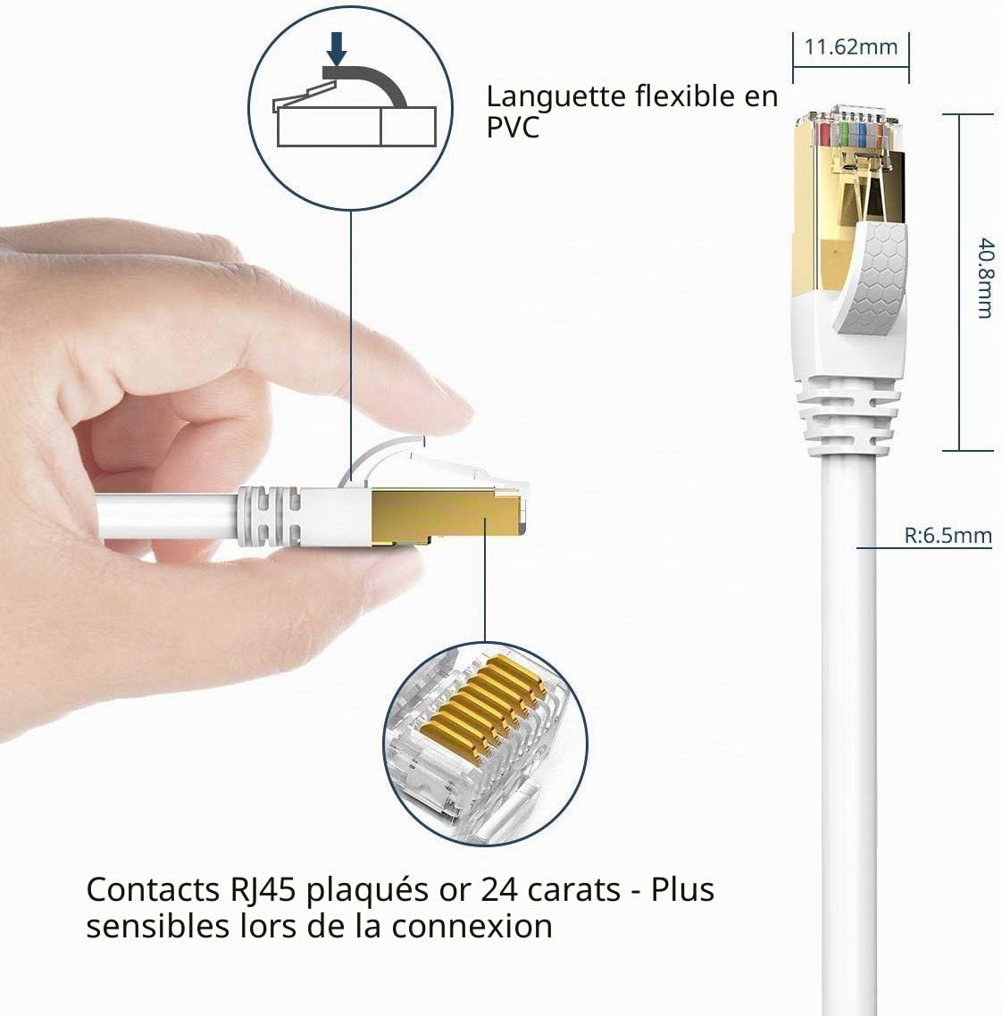 Veetop Câble Ethernet Cat 8, RJ45 50m Cable Réseau, Cat8 40Gbps 2000MHz Gigabit S/FTP Câble Internet Lan pour PS5, Routeur, Téléviseurs, Xbox, Plus Rapide que Cat 6/Cat 7