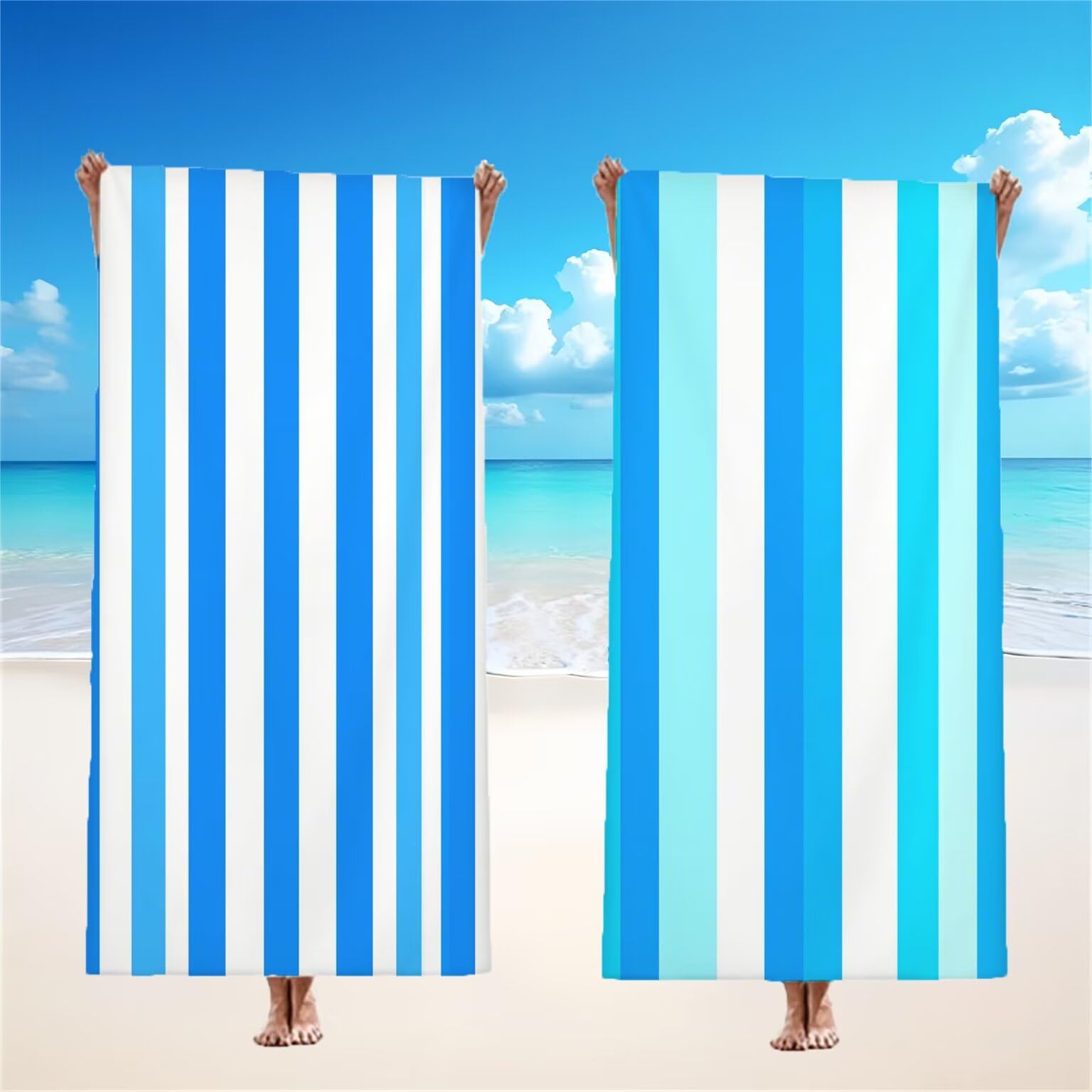 Niebieski ręcznik plażowy dla dorosłych, ręcznik z mikrofibry 100 x 200 cm, duży, 2 sztuki, ręczniki kąpielowe, unikalne zatrzaskowe, chłonne, szybkoschnące, odporne na piasek, lekka konstrukcja, do
