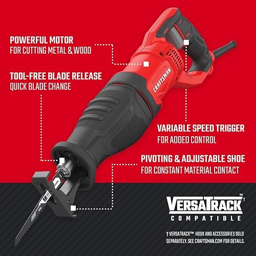 Miniatura 7 de CRAFTSMAN Sierra recíproca, 7.5 amperios con kit de herramientas oscilantes, 3 amperios, 14 piezas (CMES300 y CMEW400)