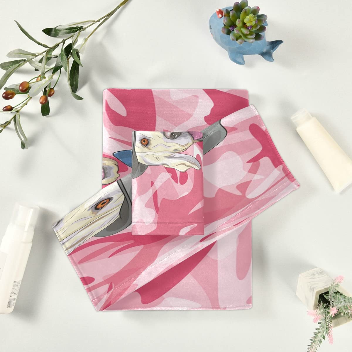 Cachorro De Perro Rosa Juego de Toallas para Baño Playa 100% Algodón de Piscina Toalla (1 Toalla de Baño y 1 Toalla de Mano y 1 Paño de Lavado) para Nadar Hotel Niñas Niños Niños