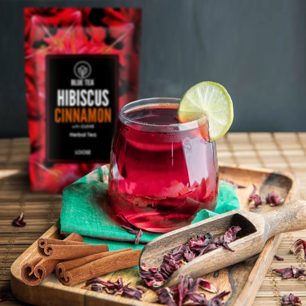 BLUE TEA - Butterfly Pea Flower + Hibiscus Cinnamon Tea (2.11 Oz, 3.52 Oz) | Farm Packed | Herbal, Caffeine, Non-GMO | Eco-Conscious Zipper Pack