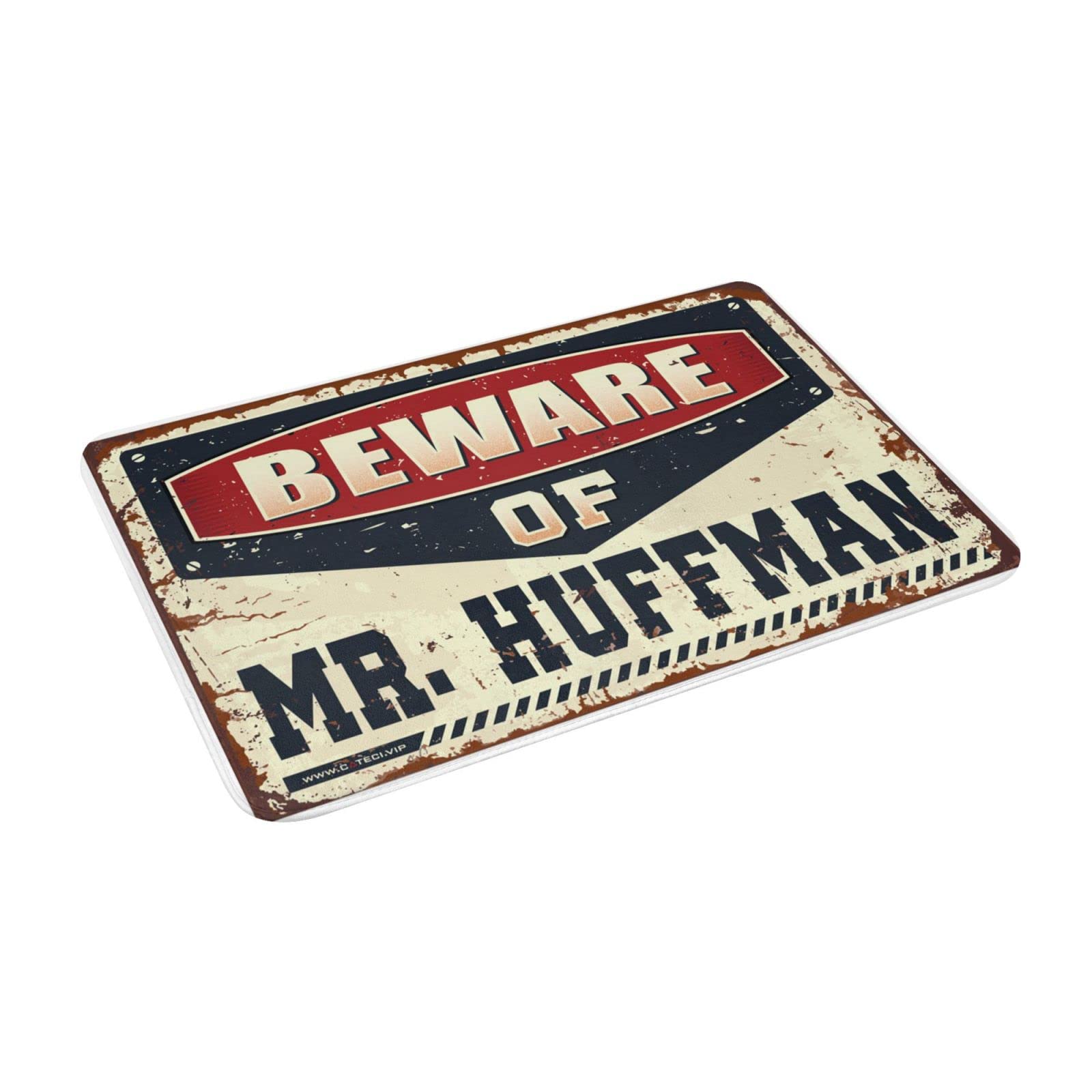 Knock Before Entering - Zerbino con scritta "Beware of Mr. Huffman", divertente decorazione per patio, zerbino autunnale per esterni (dimensioni: 65 x 90 cm)