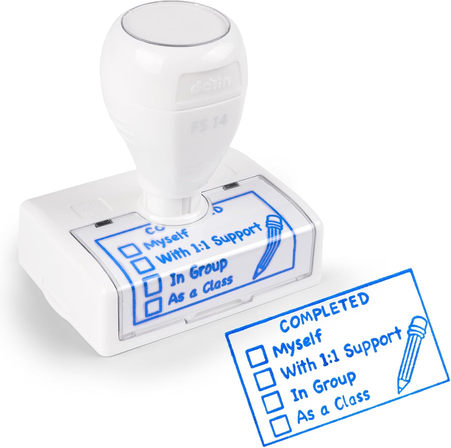 Completed Self Inking Stamp for Teachers Rubber Stamp Back to School Teacher Stamps for Checkbox Grading Teacher Must Haves Classroom Supplies (White)