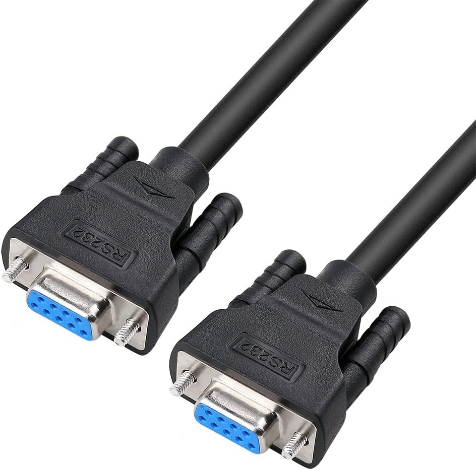 DTECH DB9 RS232 Serial Cable Female to Female Null Modem Cord Full Handshaking 7 Wire Crossover for Data Communication (1.5 Feet, Black)